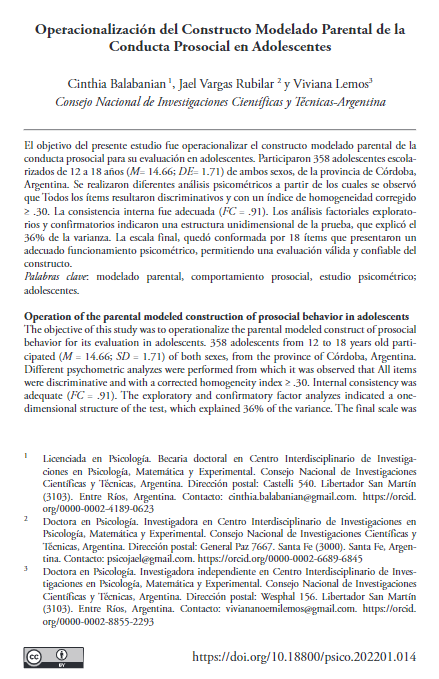 Operacionalización del Constructo Modelado Parental de la Conducta Prosocial en Adolescentes