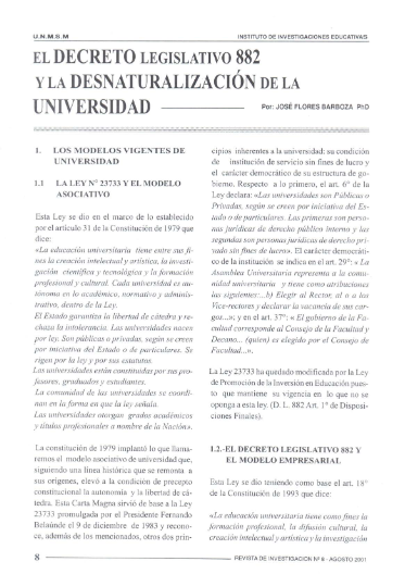 Estudio Comparativo del Decreto Legislativo 882 y la desnaturalización de la universidad