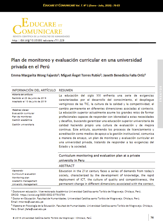 Plan de monitoreo y evaluación curricular en una universidad privada en el Perú