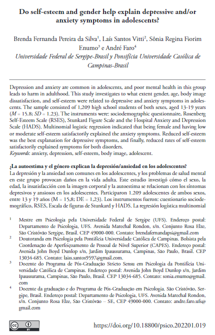 Do self-esteem and gender help explain depressive and/or anxiety symptoms in adolescents?