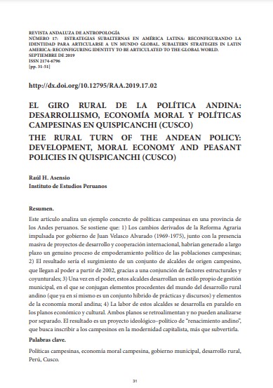 El giro rural de la política andina: desarrollismo, economía moral y políticas campesinas en Quispicanchi, Cusco