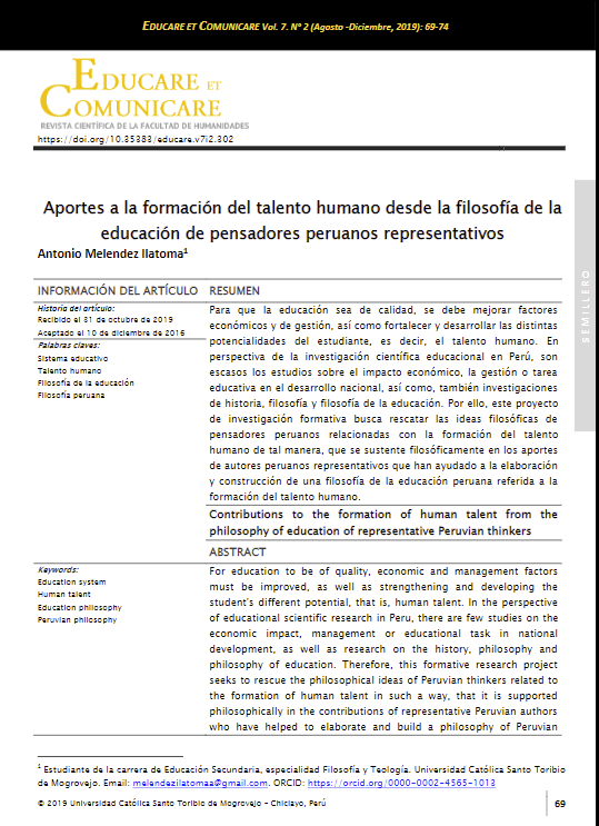 Aportes a la formación del talento humano desde la filosofía de la educación de pensadores peruanos representativos