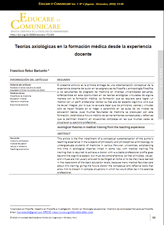 Teorías axiológicas en la formación médica desde la experiencia docente