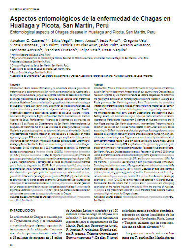 Aspectos entomológicos de la enfermedad de Chagas en Huallaga y Picota, San Martín, Perú