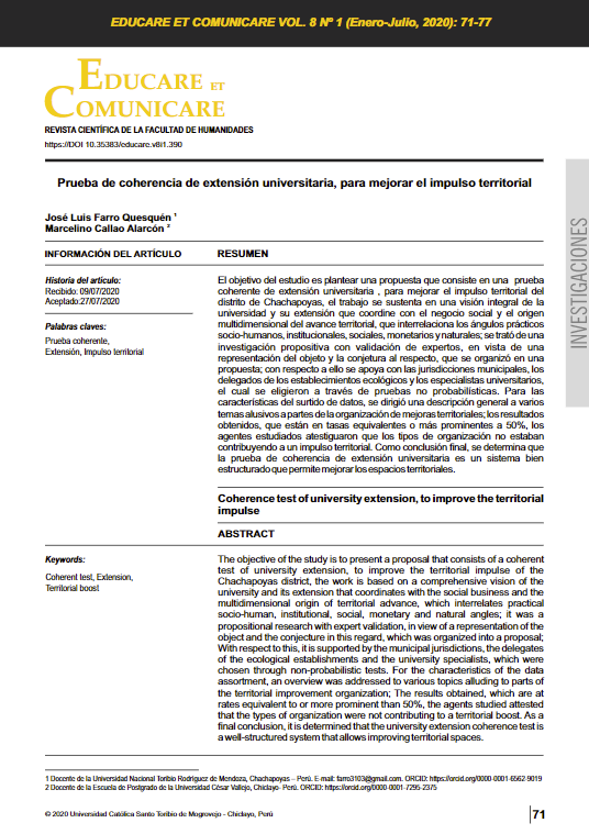 Prueba de coherencia de extensión universitaria, para mejorar el impulso territorial