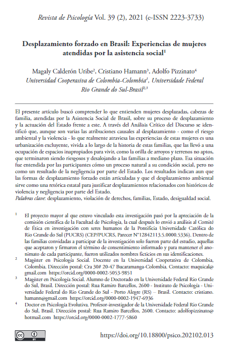 Desplazamiento forzado en Brasil: Experiencias de mujeres atendidas por la asistencia social