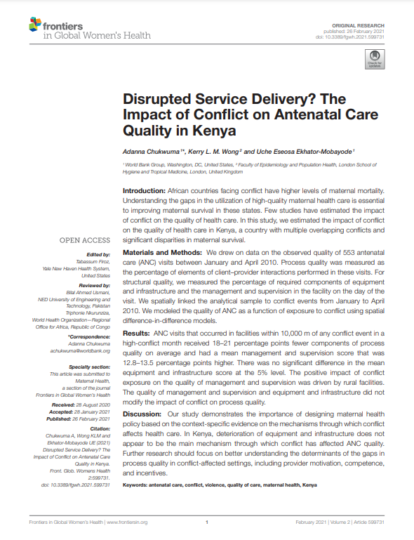 Disrupted Service Delivery? The Impact of Conflict on Antenatal Care Quality in Kenya