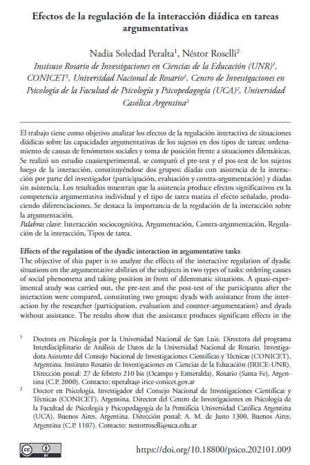 Efectos de la regulación de la interacción diádica en tareas argumentativas