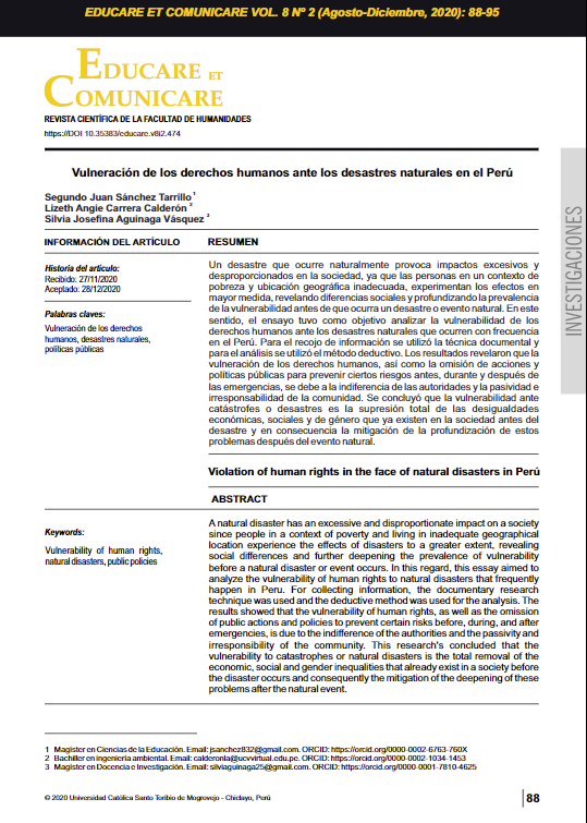Vulneración de los derechos humanos ante los desastres naturales en el Perú