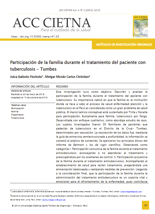 Participación de la familia durante el tratamiento del paciente con tuberculosis - Tumbes