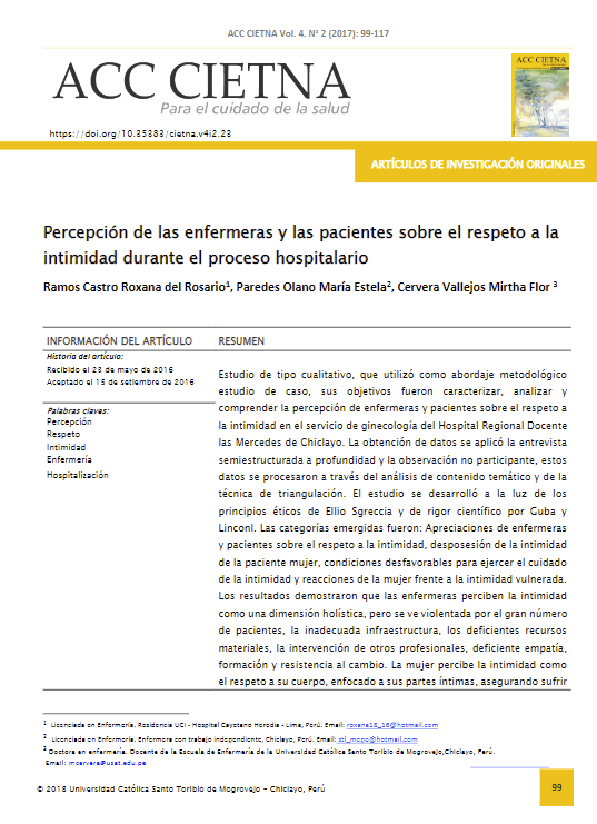 Percepción de las enfermeras y las pacientes sobre el respeto a la intimidad durante el proceso hospitalario