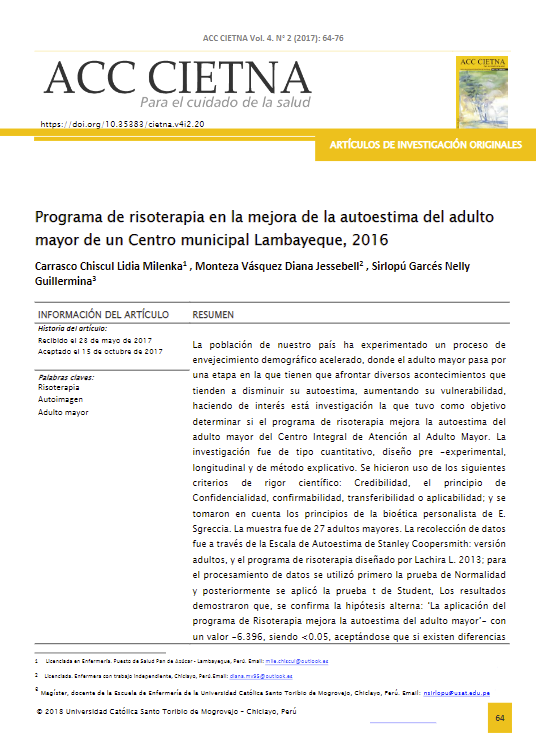 Programa de risoterapia en la mejora de la autoestima del adulto mayor de un Centro municipal Lambayeque, 2016