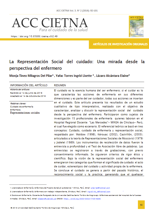 La Representación Social del cuidado: Una mirada desde la perspectiva del enfermero