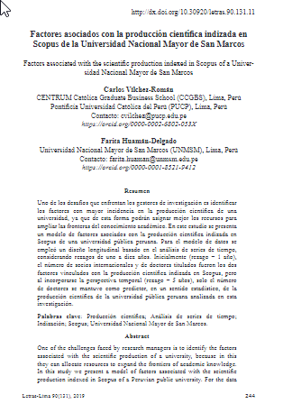 Factores asociados con la producción científica indizada en Scopus de la Universidad Nacional Mayor de San Marcos
