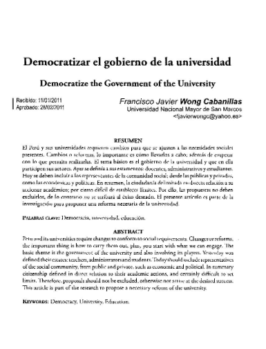 Democratizar el gobierno de la universidad