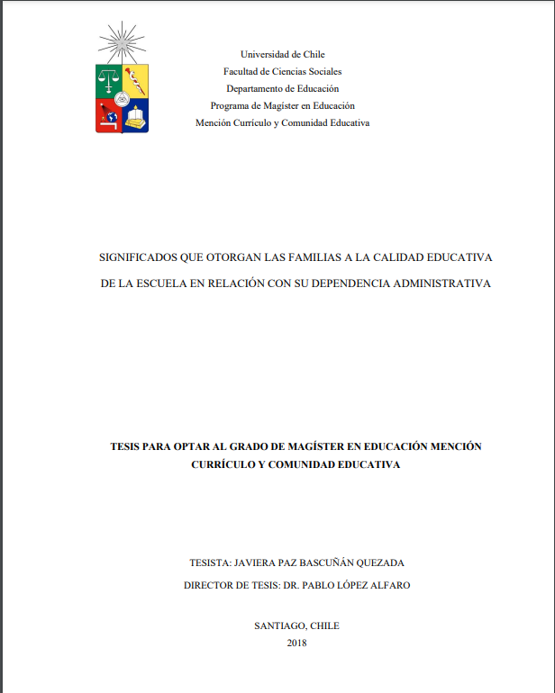 Significados que otorgan las familias a la calidad educativa de la escuela en relación con su dependencia administrativa