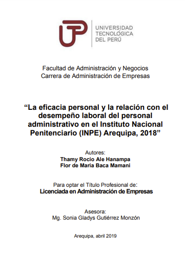 La eficacia personal y la relación con el desempeño laboral del personal administrativo en INPE, Arequipa, 2018