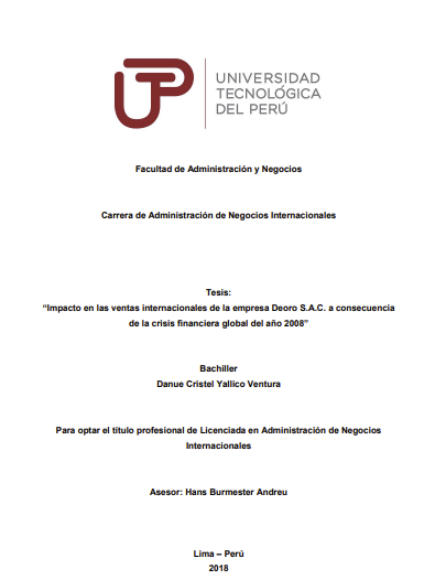 Impacto en las ventas internacionales de la empresa Deoro S.A.C. a consecuencia de la crisis financiera global 2008