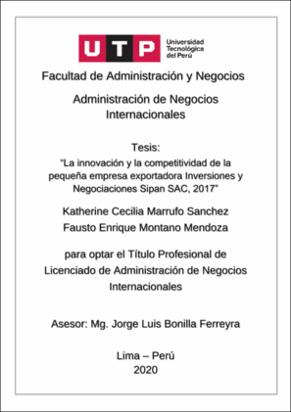 La innovación y la competitividad de la pequeña empresa exportadora Inversiones y Negociaciones Sipán S. A. C., 2017