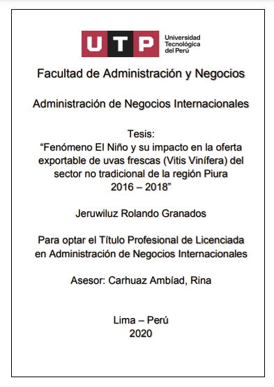 Fenómeno El Niño y su impacto en la oferta exportable de uvas frescas (Vitis Vinífera) del sector no tradicional, Piura