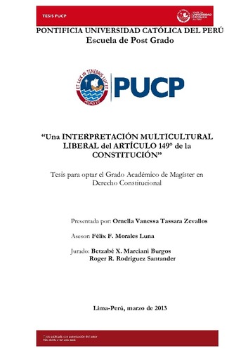 Una interpretación multicultural liberal del artículo 149° de la Constitución