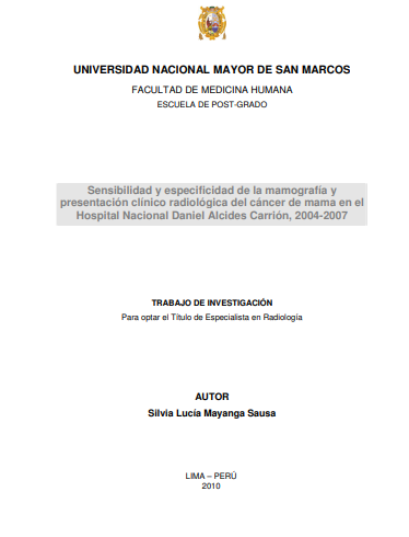 Sensibilidad y especificidad de la mamografía y presentación clínico radiológica del cáncer de mama