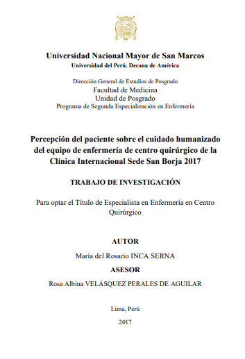 Percepción del paciente sobre el cuidado humanizado del equipo de enfermería de centro quirúrgico