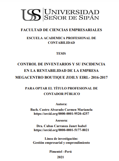 Control de inventarios y su incidencia en la rentabilidad de la empresa Megacentro Boutique Zoily EIRL- 2016-2017