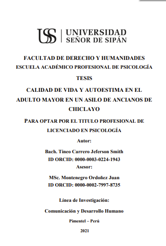 Calidad de vida y autoestima en el adulto mayor en un asilo de ancianos de Chiclayo