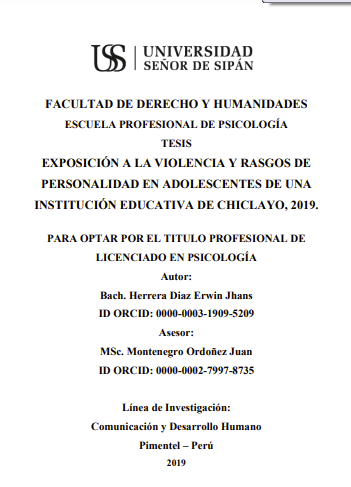 Exposición a la violencia y rasgos de personalidad en adolescentes de una institución educativa de Chiclayo, 2019