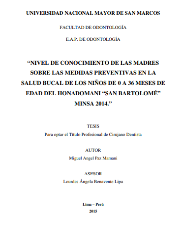 Nivel de conocimiento de las madres sobre las medidas preventivas en la salud bucal