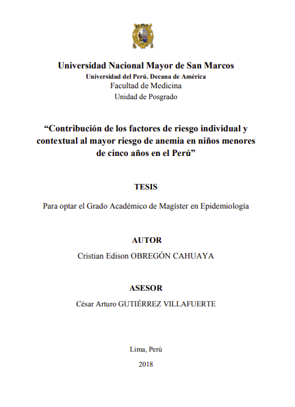 Contribución de los factores de riesgo individual y contextual al mayor riesgo de anemia en niños