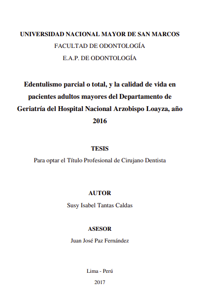 Edentulismo parcial o total, y la calidad de vida en pacientes adultos mayores