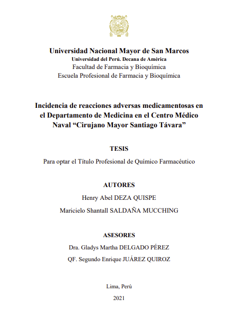 Incidencia de reacciones adversas medicamentosas Centro Médico Naval &quot;Cirujano Mayor Santiago Távara&quot;