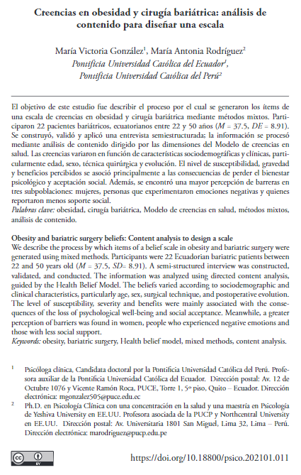 Creencias en obesidad y cirugía bariátrica: análisis de contenido para diseñar una escala