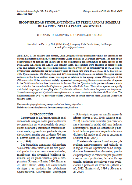 Biodiversidad fitoplanctónica en tres lagunas someras de la provincia de La Pampa, Argentina