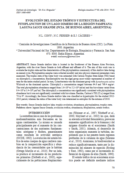 Evolución del estado trófico y estructura del fitoplancton de un lago somero de la Región Pampeana