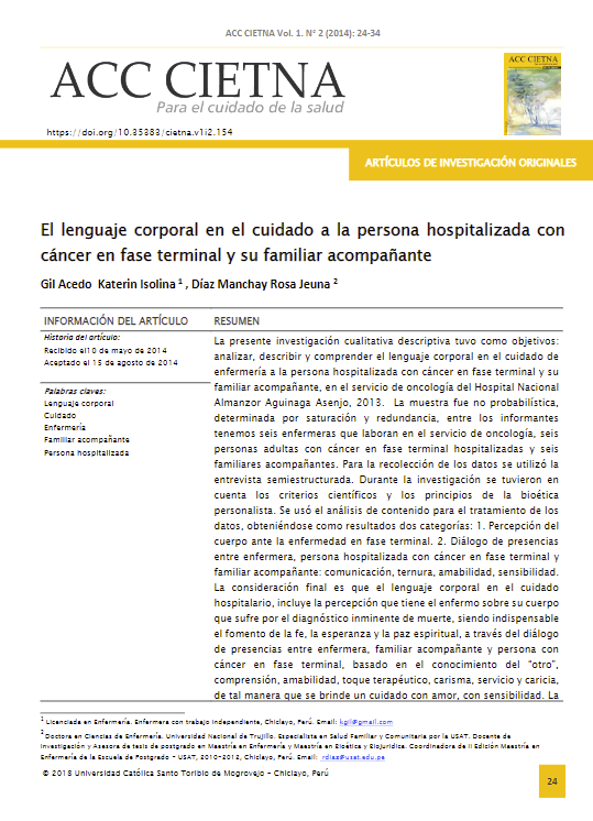 El lenguaje corporal en el cuidado a la persona hospitalizada con cáncer en fase terminal y su familiar acompañante