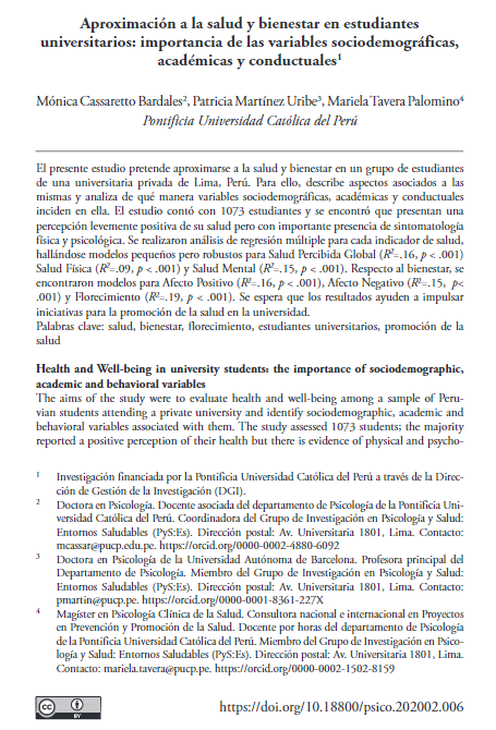 Aproximación a la salud y bienestar en estudiantes universitarios