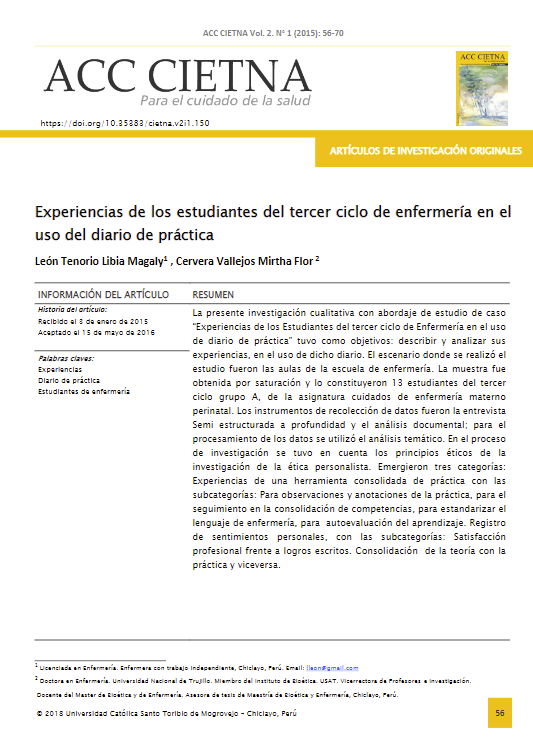 Experiencias de los estudiantes del tercer ciclo de enfermería en el uso del diario de práctica