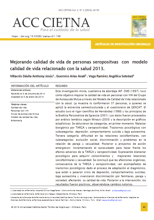 Mejorando calidad de vida de personas seropositvas con modelo calidad de vida relacionado con la salud 2013