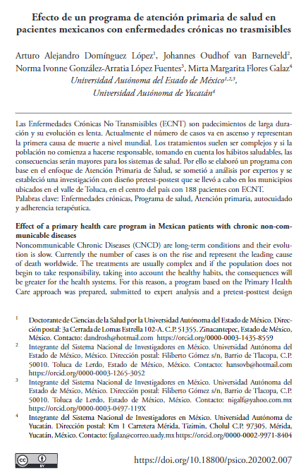 Efecto de un programa de atención primaria de salud en pacientes mexicanos con enfermedades crónicas no trasmisibles