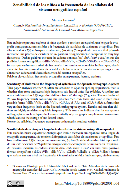 Sensibilidad de los niños a la frecuencia de las sílabas del sistema ortográfico español