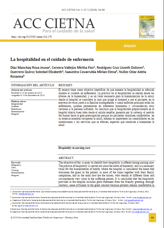 La hospitalidad en el cuidado de enfermería