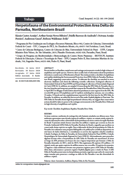 Herpetofauna of the Environmental Protection Area Delta do Parnaíba, Northeastern Brazil