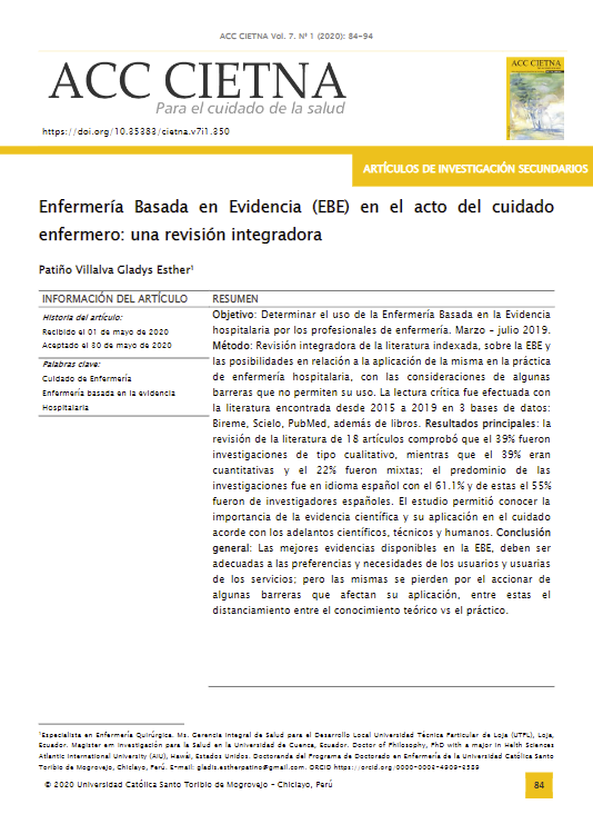 Enfermería basada en evidencia (EBE) en el acto del cuidado enfermero: una revisión integradora