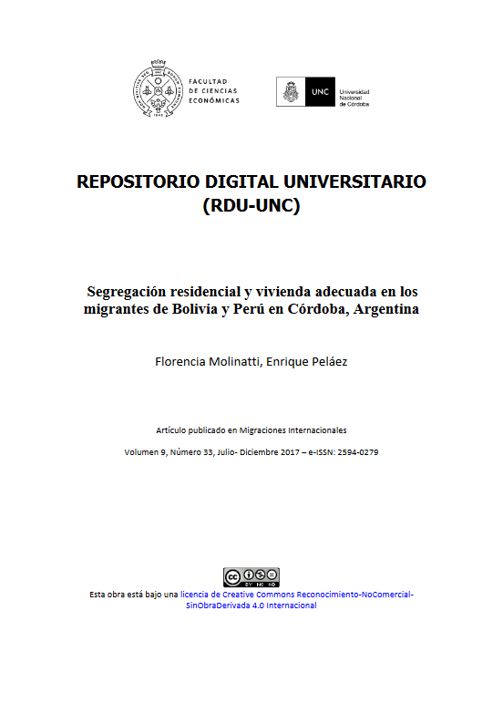 Segregación residencial y vivienda adecuada en los migrantes de Bolivia y del Perú en Córdoba, Argentina