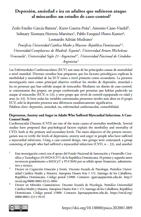 Depresión, ansiedad e ira en adultos que sufrieron ataque al miocardio: un estudio de caso-control