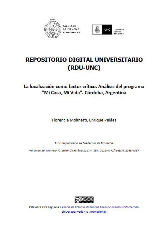 La localización como factor crítico. Análisis del programa &quot;Mi Casa, Mi Vida&quot;. Córdoba, Argentina