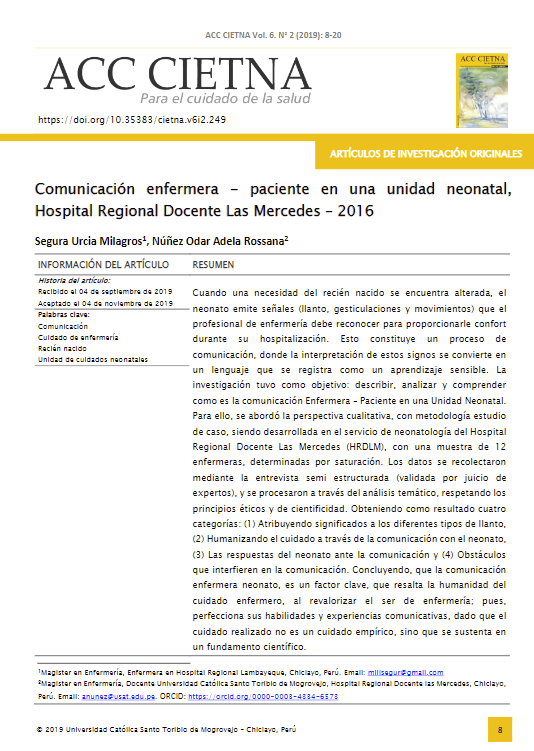 Comunicación enfermera - paciente en una unidad neonatal, Hospital Regional Docente las Mercedes - 2016